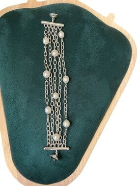 💎 Paola Valentini Italy 5-Strand Sterling Silver & Pearl Bracelet 30g TWT